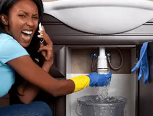 Emergency plumbing repair for a leaking sink drain under a bathroom vanity in Santa Rosa, CA